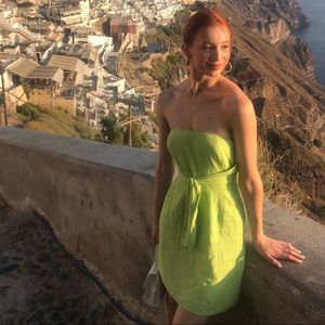 Green and blue gingham knot front mini dress